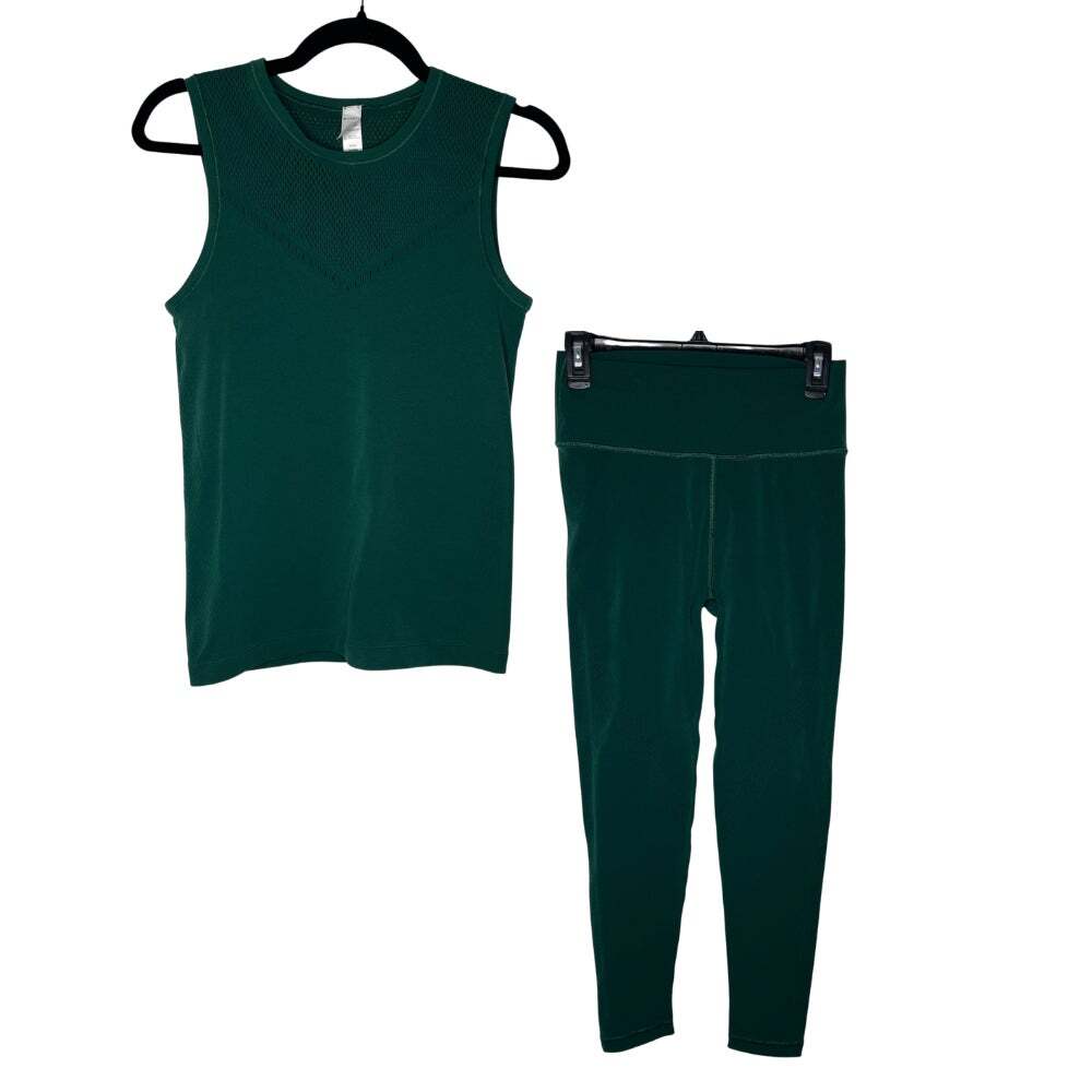 Athleta Tank and Legging Matching Set L/XL Pavana Pine Green Athletic Running